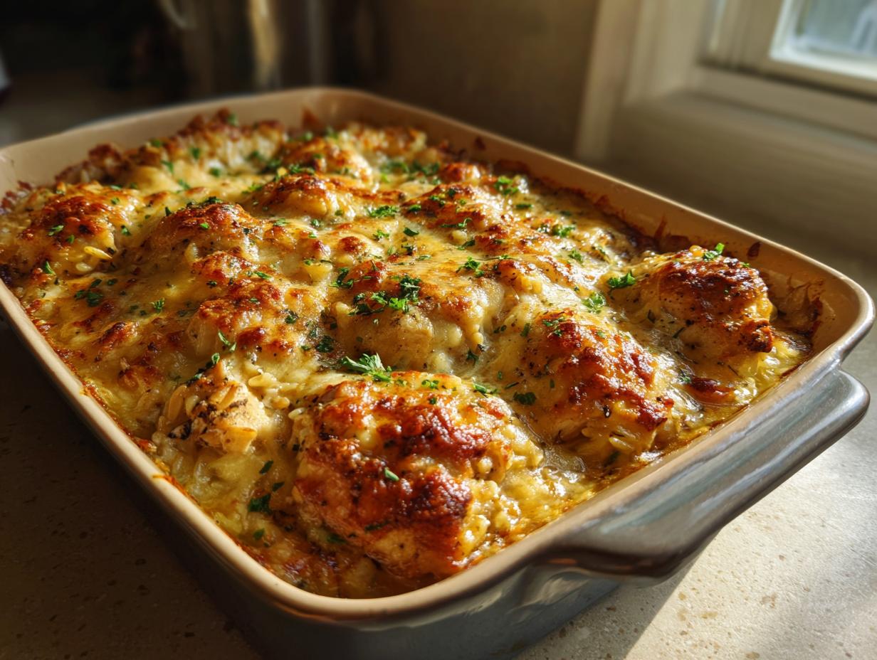 French Onion Chicken Orzo Casserole - detail 2