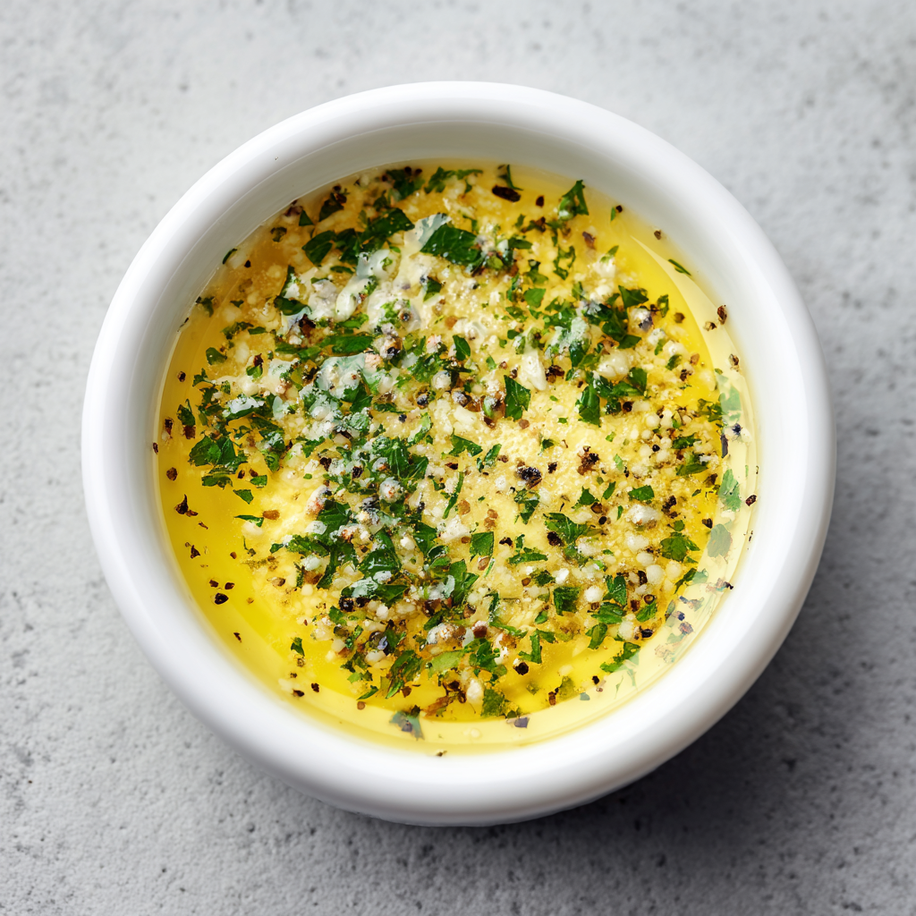 Ultimate Garlic Butter Pull-Apart Bread: 25 mins 5 Garlic butter mixture with parsley, salt, and pepper mixed in a bowl before use.