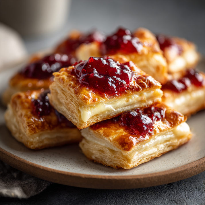 Holiday Appetizers, Dips & Party Boards: The Ultimate Guide to Crowd-Pleasers for Every Gathering 1 Brie and cranberry bites made with flaky puff pastry and warm cranberry topping in natural light.
