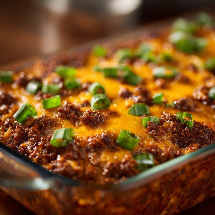 Holiday Appetizers, Dips & Party Boards: The Ultimate Guide to Crowd-Pleasers for Every Gathering 8 Hot Sloppy Joe dip topped with melted cheese and green onions photographed in natural light.