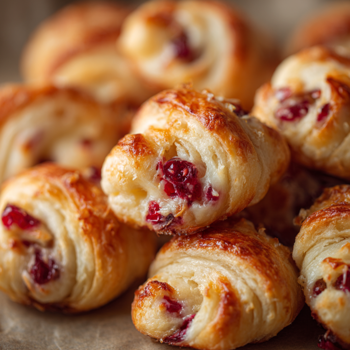 Holiday Appetizers, Dips & Party Boards: The Ultimate Guide to Crowd-Pleasers for Every Gathering 18 Golden crescent bites filled with cranberry and cream cheese photographed in natural light.