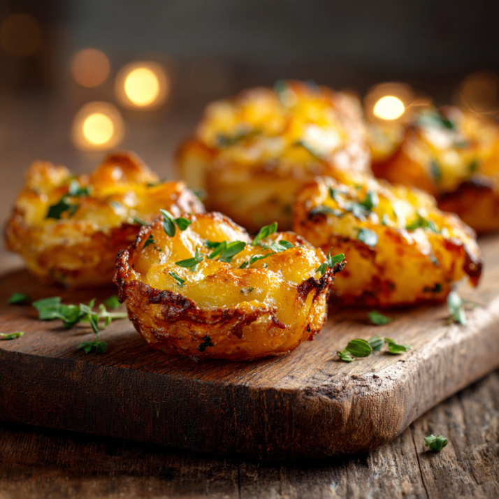 Holiday Appetizers, Dips & Party Boards: The Ultimate Guide to Crowd-Pleasers for Every Gathering 14 Crispy baked potato bites topped with melted cheddar and herbs photographed in natural light.