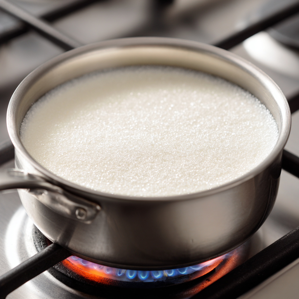 Amazing Eggless Caramel Pudding 🍮 Recipe 5 Milk and sugar combined in a saucepan and heated until sugar dissolves.