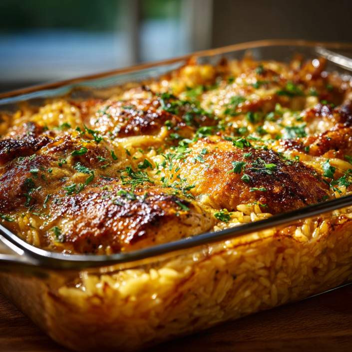 Easy Dinners Made Simple: Quick Dinner Ideas for Busy Nights 8 French onion chicken orzo casserole with melted cheese photographed in natural light