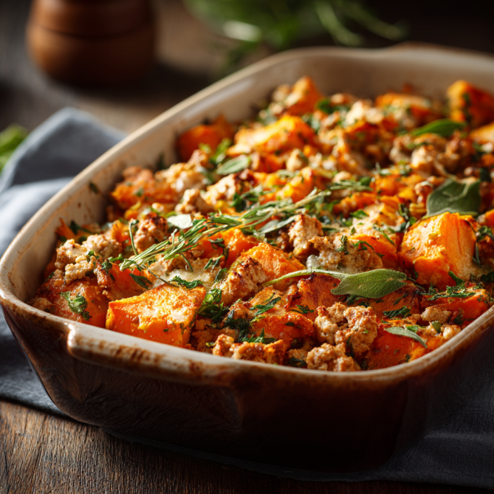 Easy Dinners Made Simple: Quick Dinner Ideas for Busy Nights 4 Ground turkey sweet potato bake topped with fresh herbs photographed in natural light