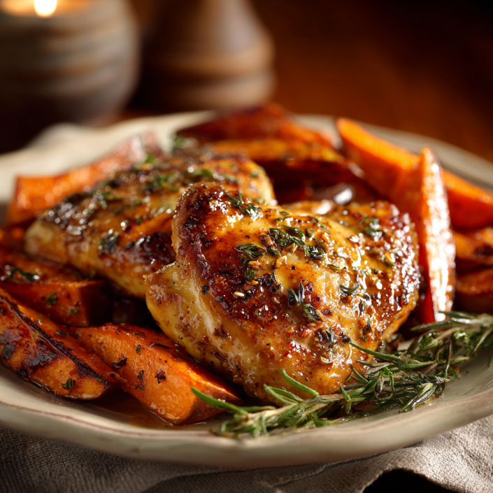 Easy Dinners Made Simple: Quick Dinner Ideas for Busy Nights 5 Maple Dijon chicken with roasted sweet potatoes photographed in natural light