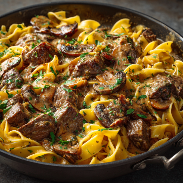 Easy Dinners Made Simple: Quick Dinner Ideas for Busy Nights 11 Creamy beef stroganoff with noodles and mushrooms photographed in natural light