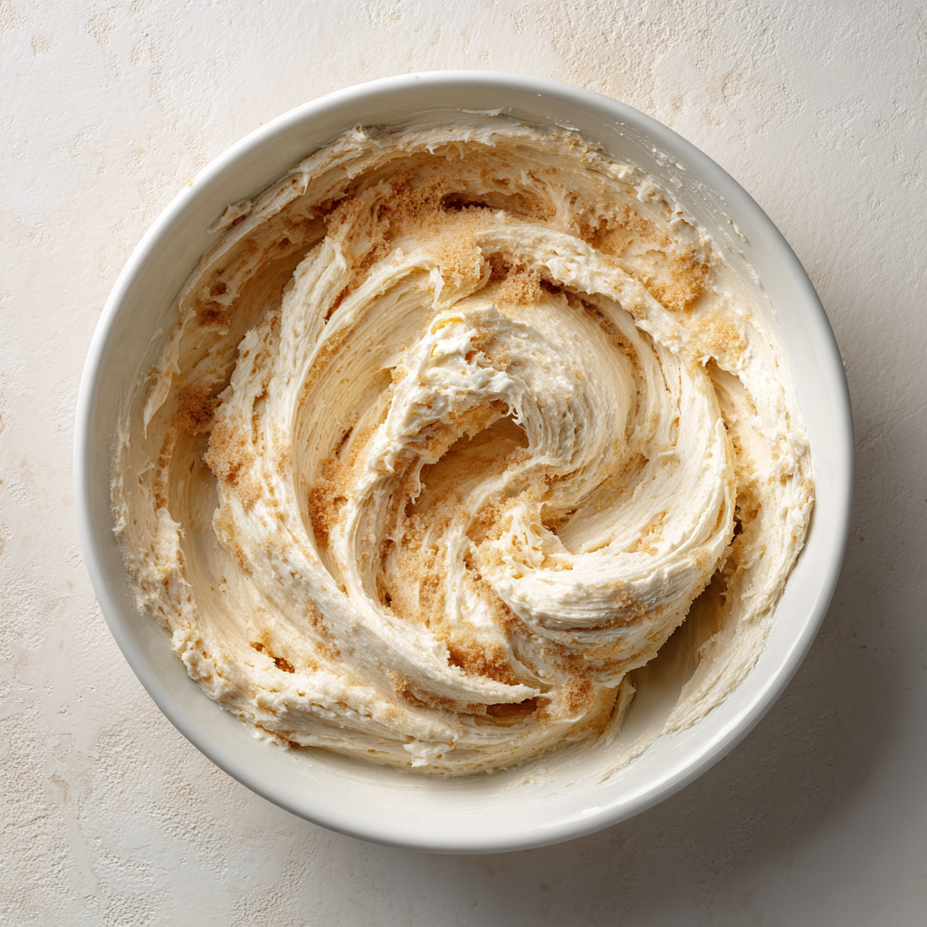 Butter and sugars creamed together in a bowl for pecan pie cookie dough.