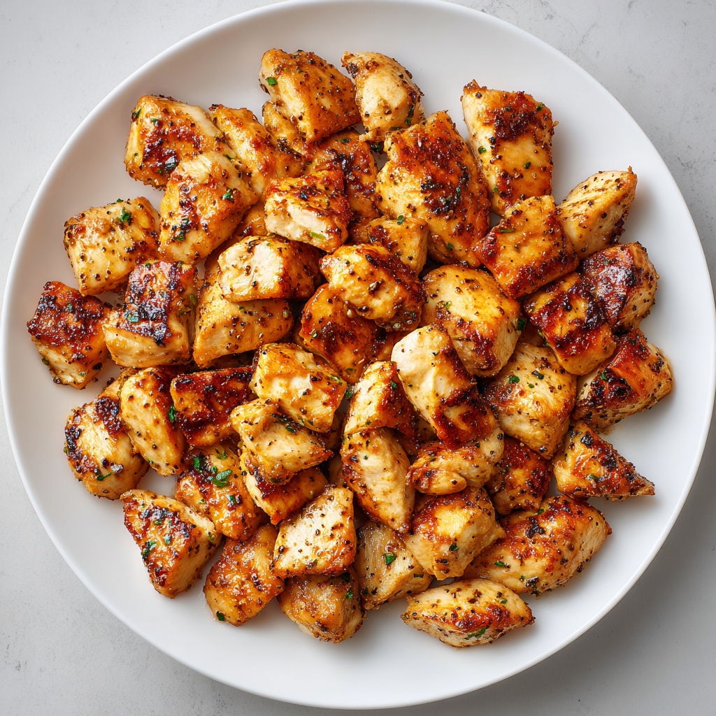 Cooked chicken chopped into bite-sized pieces for chicken Caesar pasta salad.