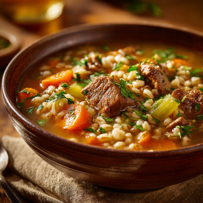 Cozy Family Dinners & One-Pot Meals: Easy Dinners Built Around Comfort Food and Family Favorites 8 Beef barley soup with tender beef and vegetables, a comforting one-pot meal for easy family dinners