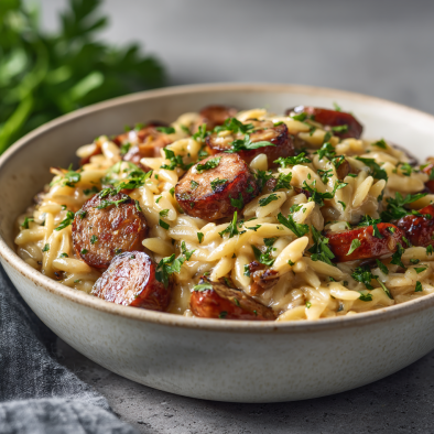Cozy Family Dinners & One-Pot Meals: Easy Dinners Built Around Comfort Food and Family Favorites 4 Garlic butter sausage orzo cooked in one pot, a comforting easy dinner and family favorite meal
