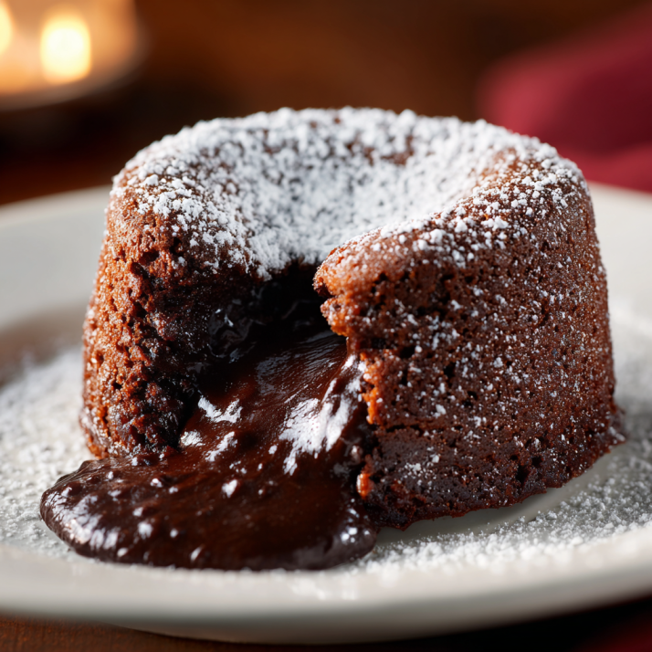 Small batch chocolate lava cake with melted chocolate center
