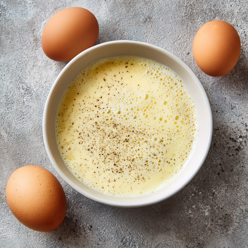 Mediterranean Egg & Herb Bake Ready in 40 Minutes! 5 Eggs whisked with milk, salt, and pepper before adding herbs and vegetables.