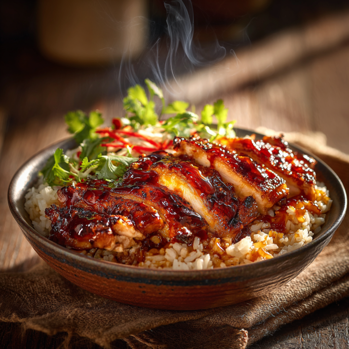Honey BBQ chicken rice bowl high-protein meal