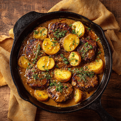 amish hamburger steak bake casserole dinner