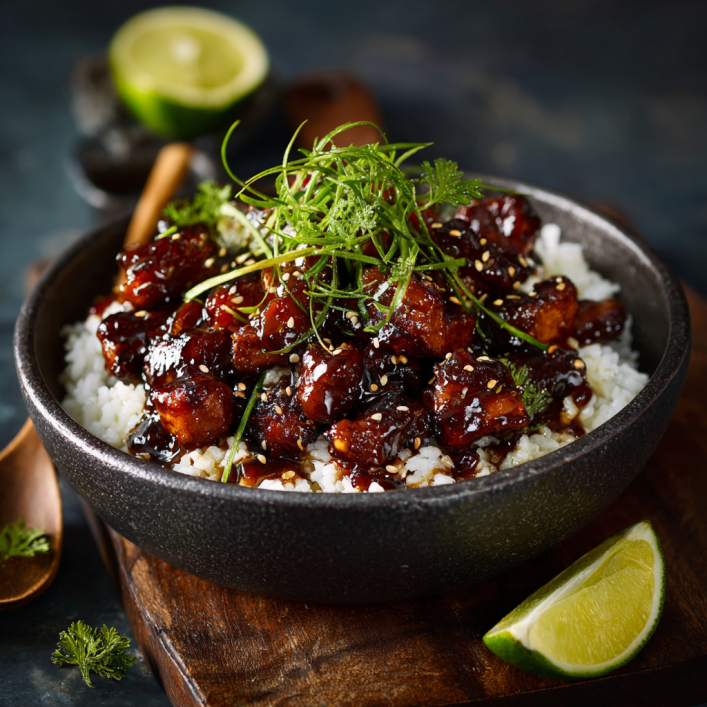 Sticky chicken rice bowl high-protein meal