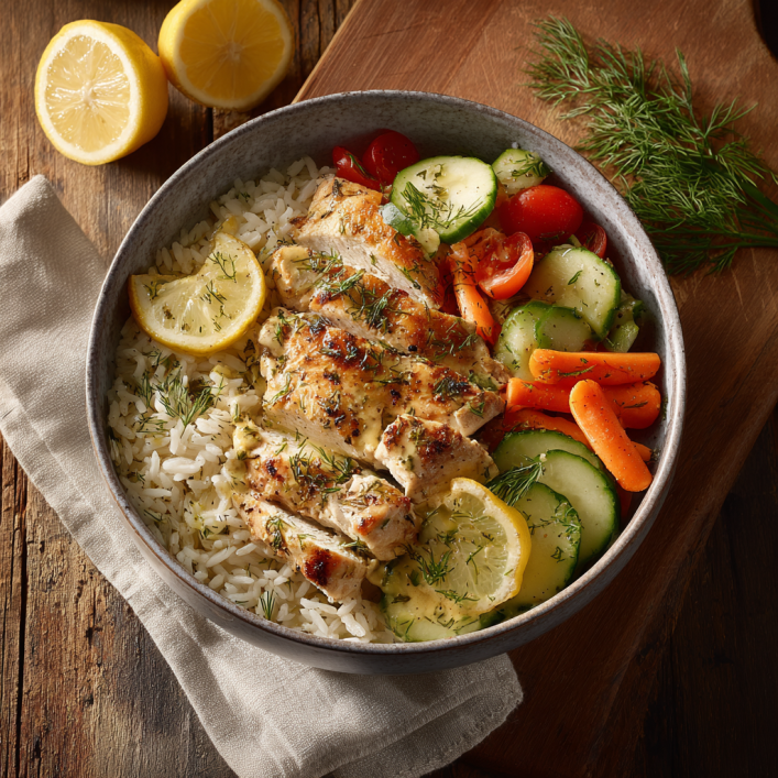 Mediterranean lemon dill chicken bowl high-protein meal