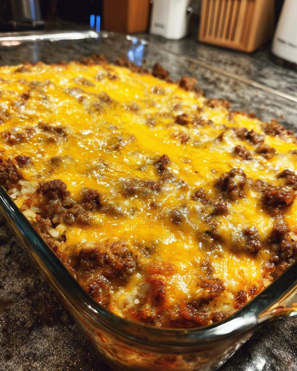 Scrumptious Cheesy Ground Beef and Rice Casserole: 1 Hour