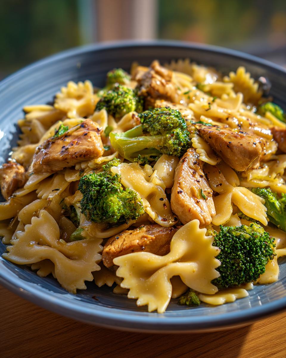 Cowboy Butter Lemon Bowtie Chicken Pasta with Broccoli for Dinner - detail 1