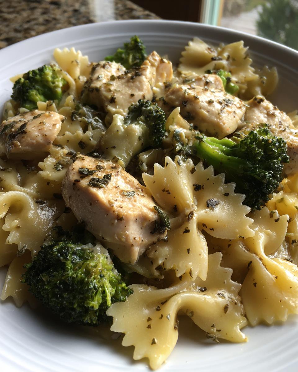 Cowboy Butter Lemon Bowtie Chicken Pasta with Broccoli for Dinner - detail 2
