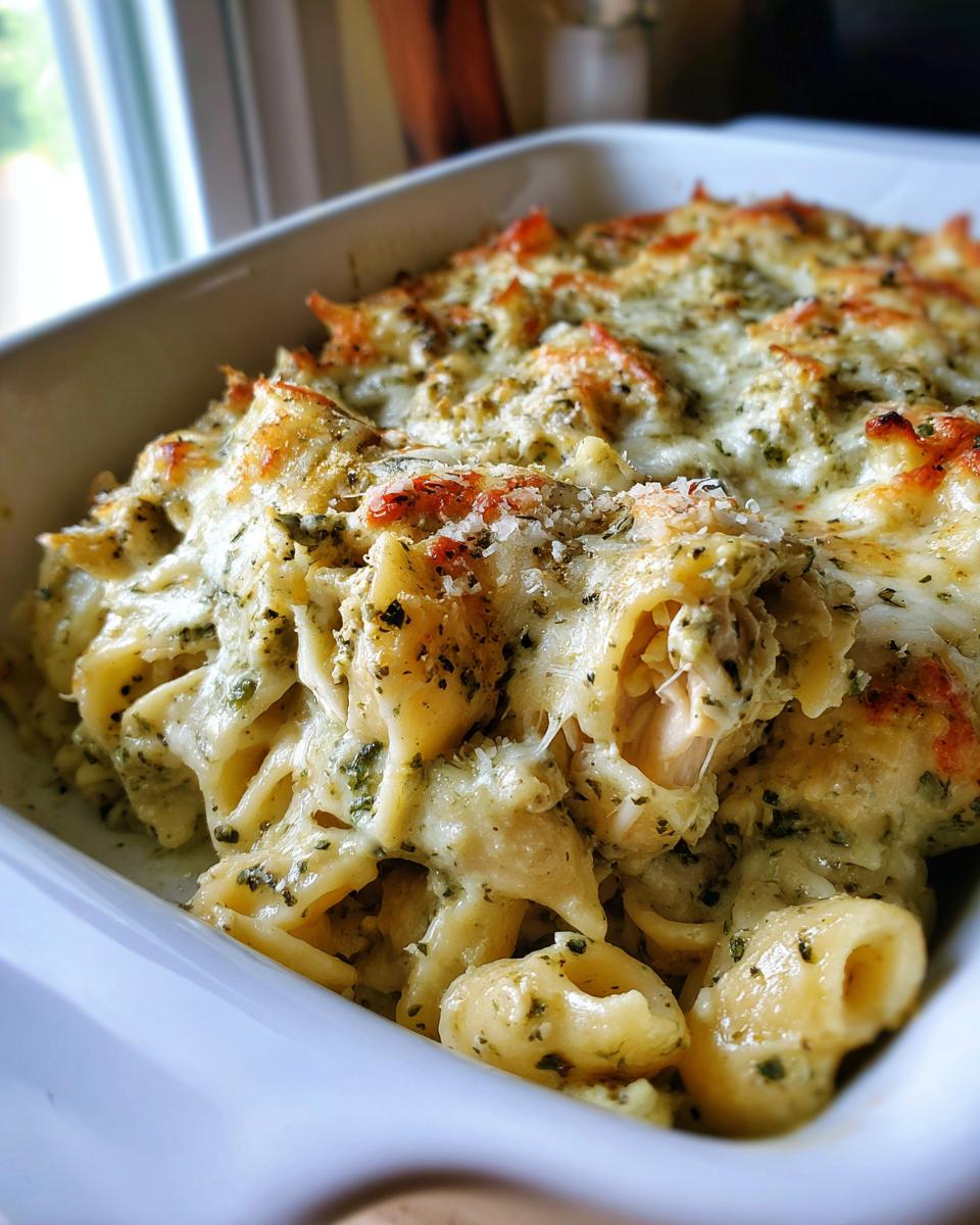 Delicious **Creamy Pesto Chicken Pasta Bake**: 4 Steps!