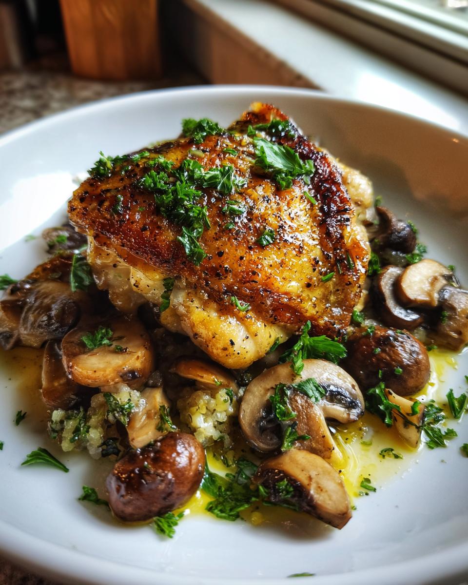6 Easy Steps to Golden Seared Garlic Mushroom Chicken Thighs